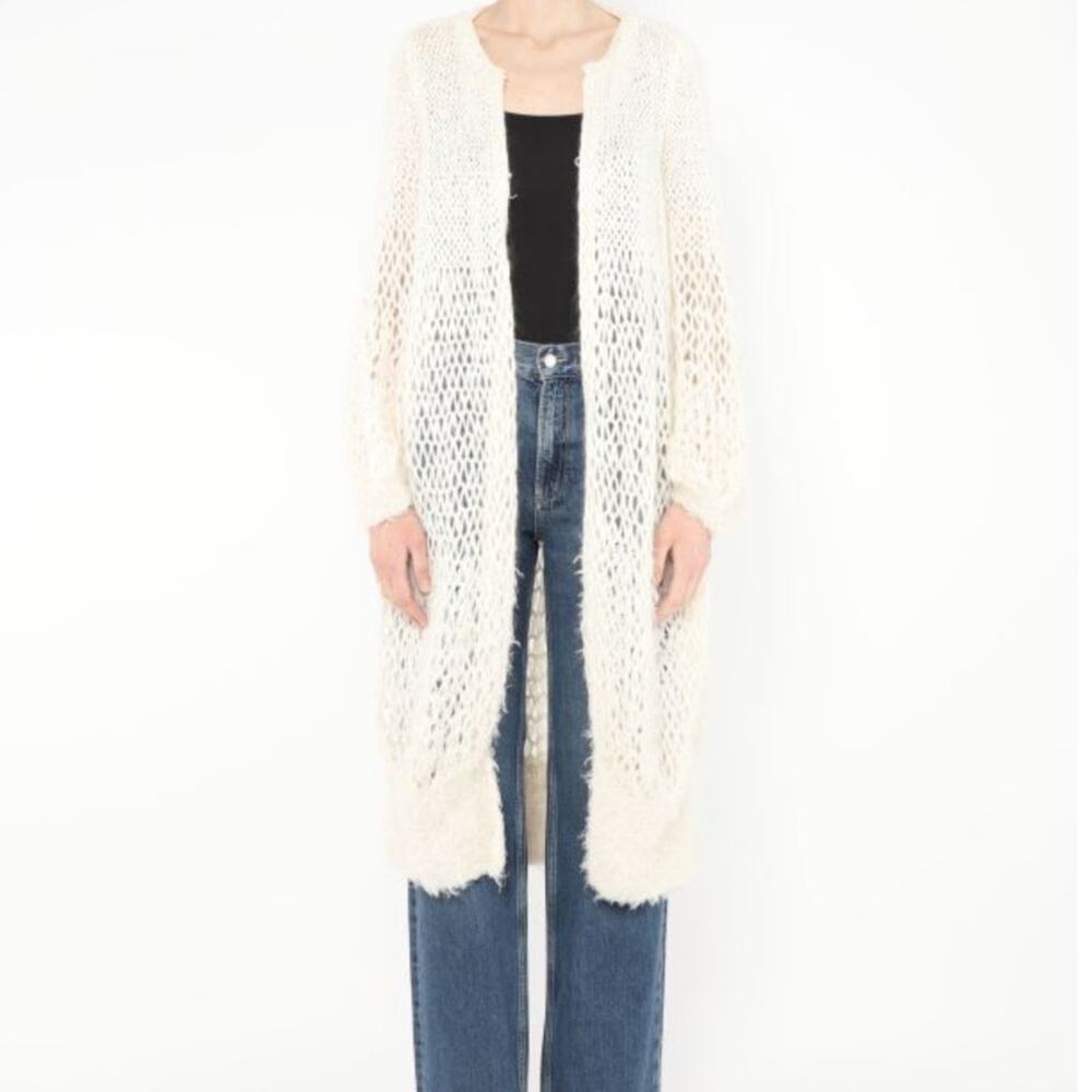 rare The Row Frayed Knit Duster Cardigan XS Cream Silk Cashmere Mohair Authentic